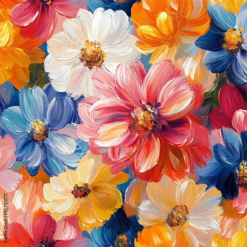 Vibrant Flower Oil Brush Paint Seamless Pattern for Creative Designs