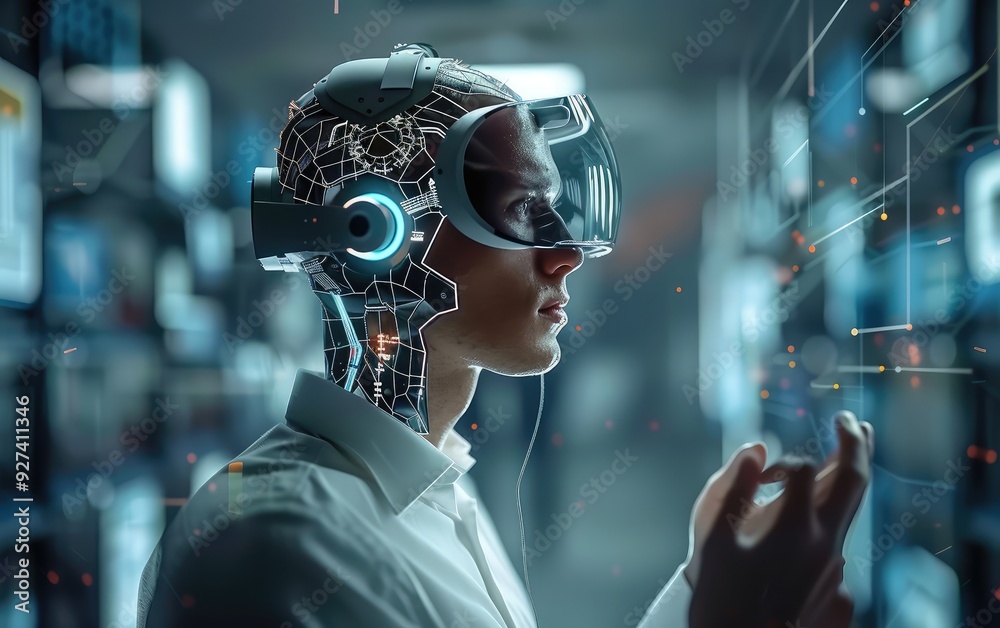 Man using Artificial Intelligence Technology Futuristic 4K Image AI Generated 
