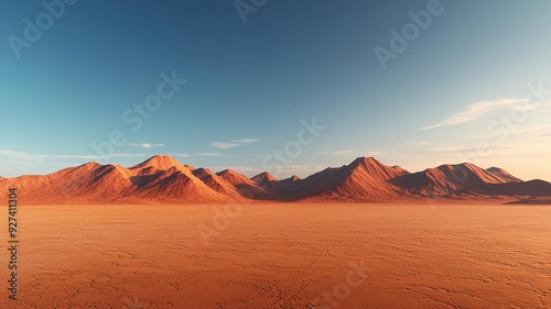 A breathtaking panoramic view of desert mountains under a clear blue sky, inviting tranquility and adventure.