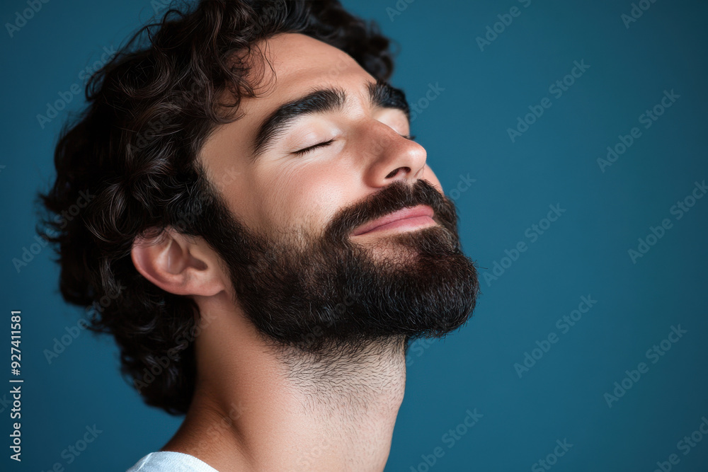 Obraz premium A close up of a man's face with her eyes closed