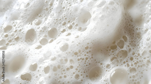 Close-up of creamy foam exhibiting bubbles and texture, perfect for culinary, beverage, or beauty-themed projects.