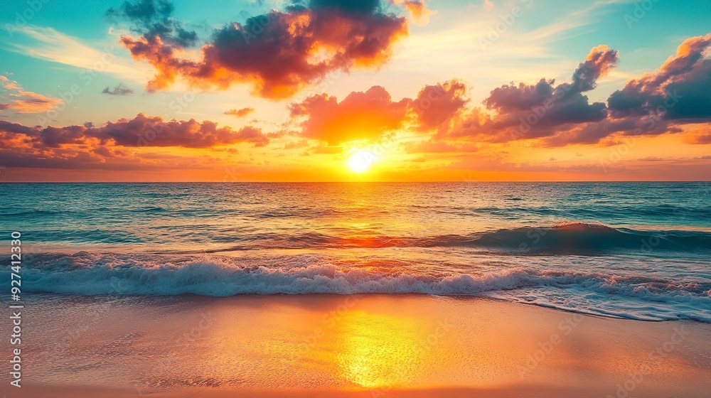 Fototapeta premium Sunrise sunset on the beach without people