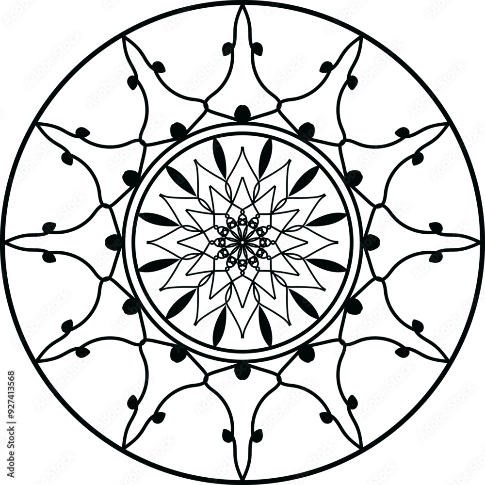 Fototapeta premium Black mandala, Mandala. Round Ornament Pattern, Simple mandala design for coloring. Vector floral mandala. Geometric ornamental mandalas