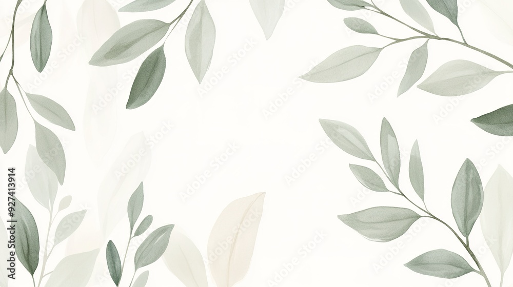 Soft green leaves pattern on a light background creating a calming and fresh atmosphere Soft green leaves pattern on a light background creating a calming and fresh atmosphere