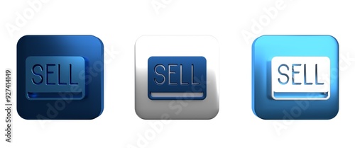 Colorful Sell button icon isolated on white background. Financial and stock investment market concept. Square button. 3D render illustration