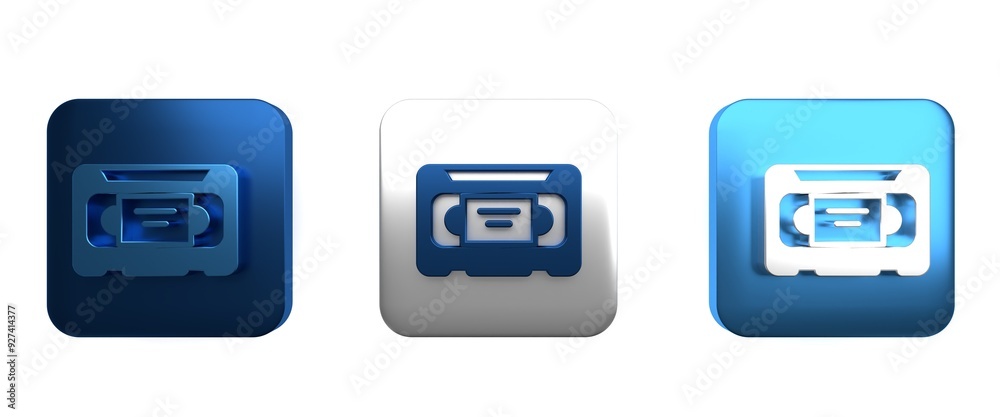 Colorful VHS video cassette tape icon isolated on white background. Square button. 3D render illustration Colorful VHS video cassette tape icon isolated on white background. Square button. 3D render illustration