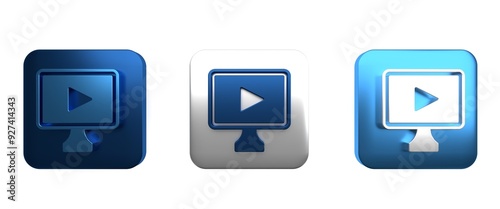 Free Download Colorful Online play video icon isolated on white background. Film strip with play sign. Square button. 3D render illustration - GFXLoad
