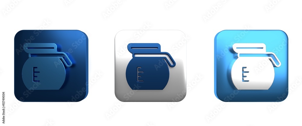 Colorful Coffee pot icon isolated on white background. Square button. 3D render illustration Colorful Coffee pot icon isolated on white background. Square button. 3D render illustration