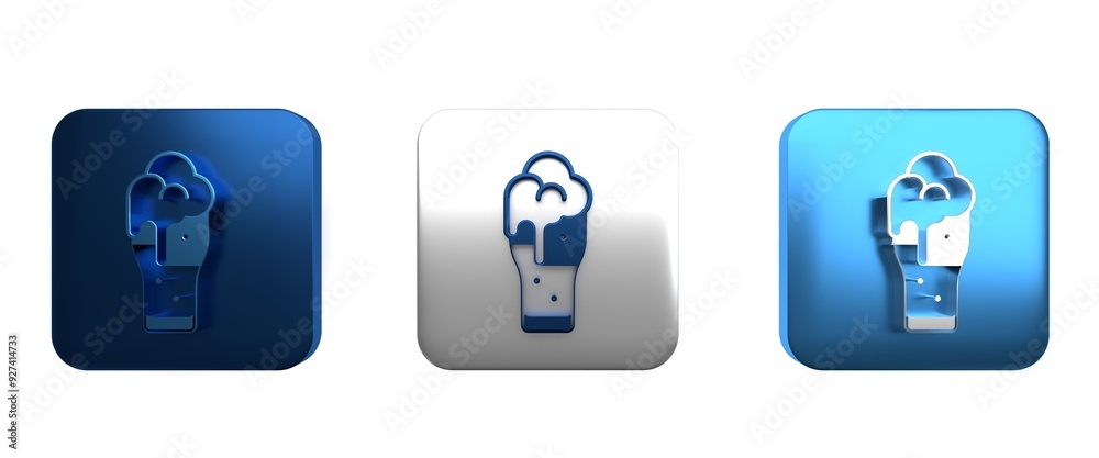 Colorful Glass of beer icon isolated on white background. Square button. 3D render illustration Colorful Glass of beer icon isolated on white background. Square button. 3D render illustration
