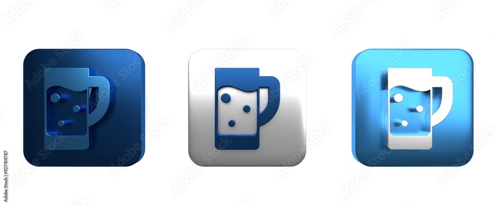 Colorful Glass of beer icon isolated on white background. Square button. 3D render illustration