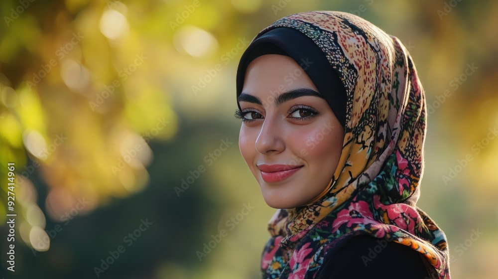 An Islamic woman, adorned in a stylish headscarf, with a confident smile, representing cultural identity. An Islamic woman, adorned in a stylish headscarf, with a confident smile, representing cultural identity.