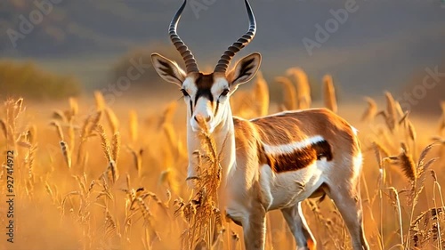 <Antelope Profile at Sunset: Vibrant Wildlife Scene in South Africa's Grassland Habitat>