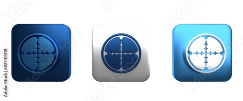 Colorful Sniper optical sight icon isolated on white background. Sniper scope crosshairs. Square button. 3D render illustration