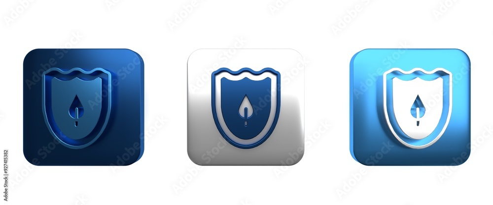 Colorful Shield with leaf icon isolated on white background. Eco-friendly security shield with leaf. Square button. 3D render illustration Colorful Shield with leaf icon isolated on white background. Eco-friendly security shield with leaf. Square button. 3D render illustration