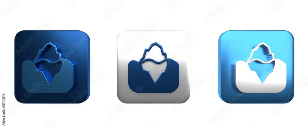 Colorful Iceberg icon isolated on white background. Square button. 3D render illustration Colorful Iceberg icon isolated on white background. Square button. 3D render illustration