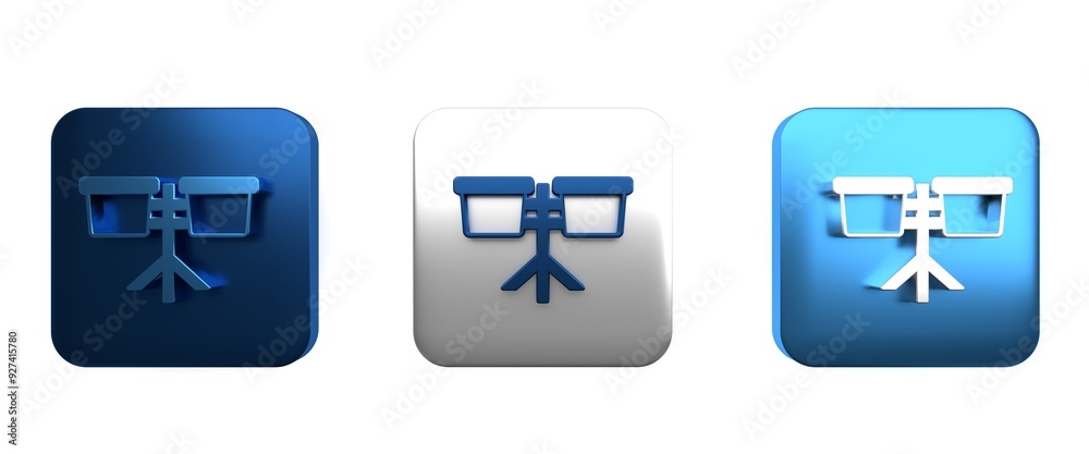 Colorful Bongo drum icon isolated on white background. Musical instrument symbol. Square button. 3D render illustration