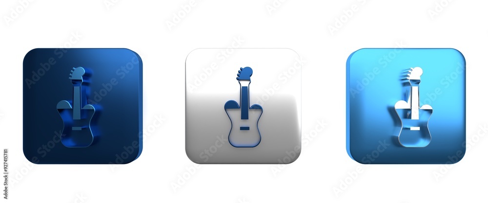 Colorful Electric bass guitar icon isolated on white background. Square button. 3D render illustration Colorful Electric bass guitar icon isolated on white background. Square button. 3D render illustration