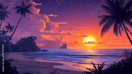 Sunset landscape on a tropical beach