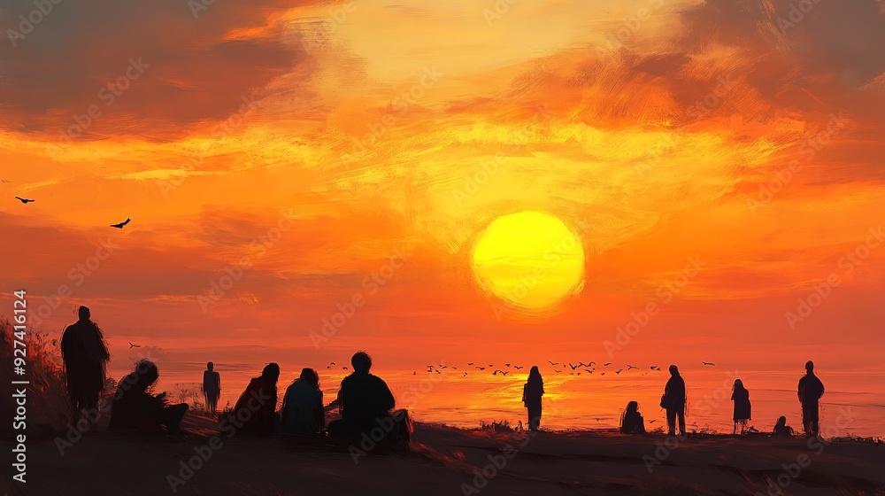 Fototapeta premium sunset with people