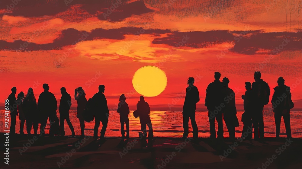 Fototapeta premium sunset with people