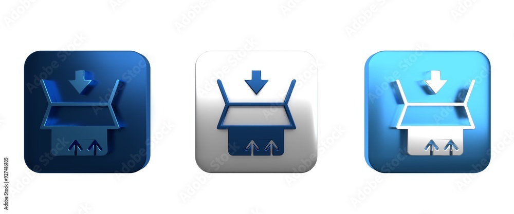 Colorful Carton cardboard box icon isolated on white background. Box, package, parcel sign. Delivery and packaging. Square button. 3D render illustration Colorful Carton cardboard box icon isolated on white background. Box, package, parcel sign. Delivery and packaging. Square button. 3D render illustration