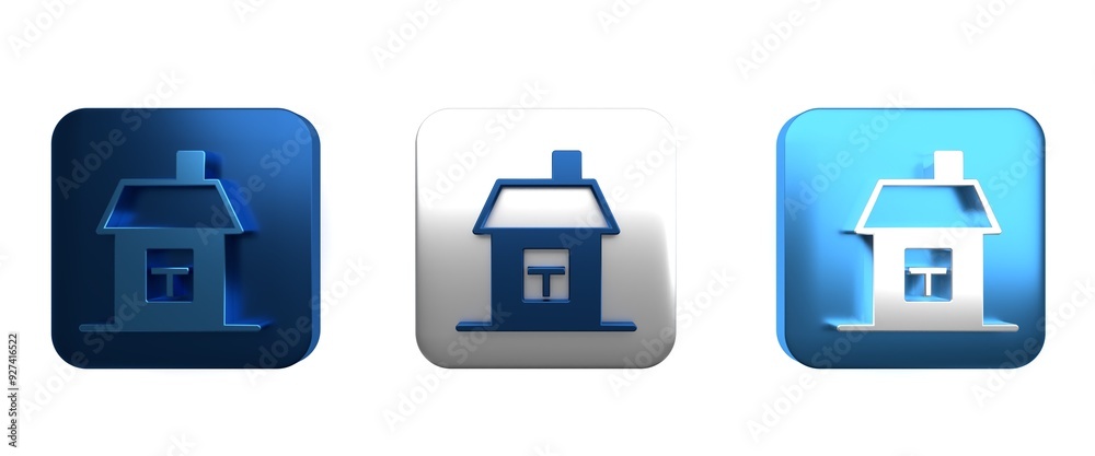 Colorful House icon isolated on white background. Home symbol. Square button. 3D render illustration Colorful House icon isolated on white background. Home symbol. Square button. 3D render illustration