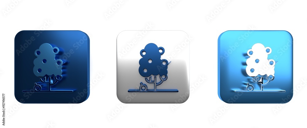 Colorful Fruit tree icon isolated on white background. Agricultural plant. Organic farm product. Fruit garden. Gardening theme. Square button. 3D render illustration Colorful Fruit tree icon isolated on white background. Agricultural plant. Organic farm product. Fruit garden. Gardening theme. Square button. 3D render illustration