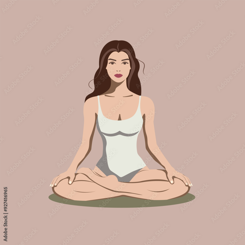 Young woman practicing yoga. Europian American girl with simple facial features in padmasana pose. Design for yoga studio, health life, natural medicine clinic, beauty. Flat vector illustration EPS10 Young woman practicing yoga. Europian American girl with simple facial features in padmasana pose. Design for yoga studio, health life, natural medicine clinic, beauty. Flat vector illustration EPS10