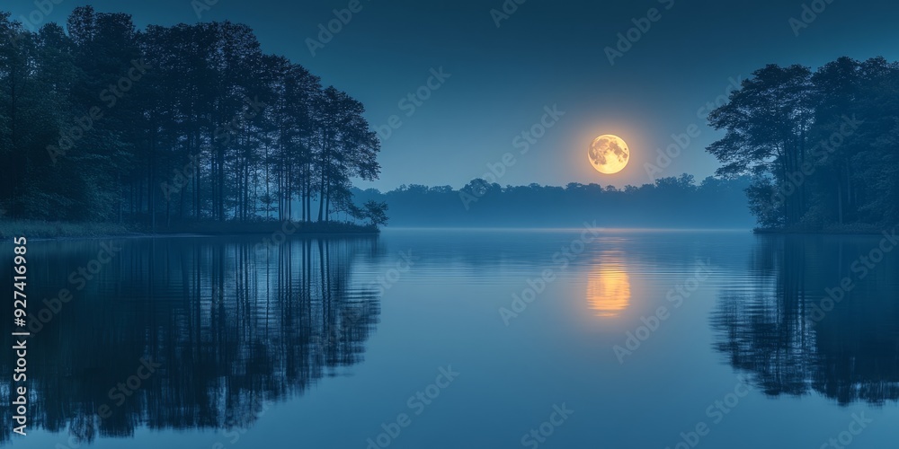 Fototapeta premium Serenity Under the Stars: A Minimalist Image of Nature's Night with the Moon's Soft Glow