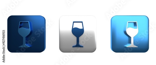 Colorful Wine glass icon isolated on white background. Wineglass sign. Square button. 3D render illustration