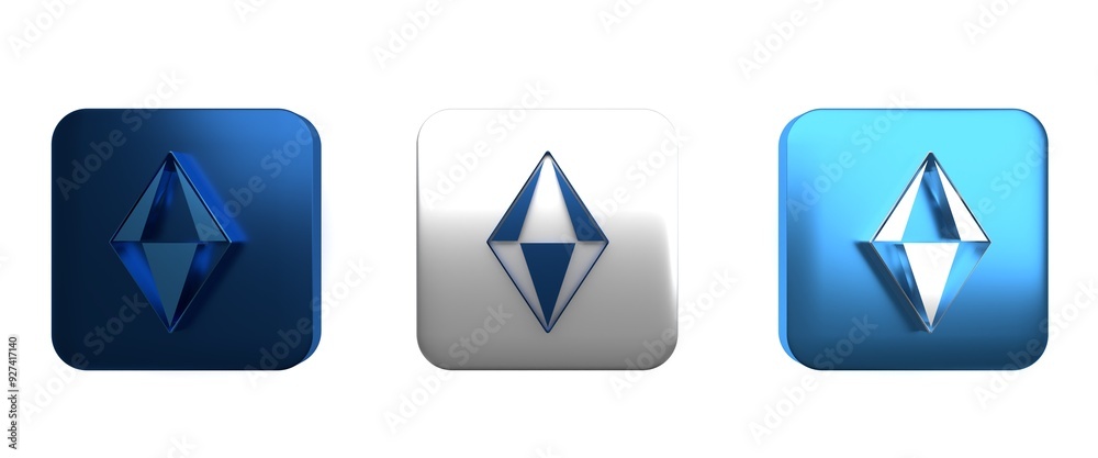 Colorful Gem stone icon isolated on white background. Jewelry symbol. Diamond. Square button. 3D render illustration Colorful Gem stone icon isolated on white background. Jewelry symbol. Diamond. Square button. 3D render illustration