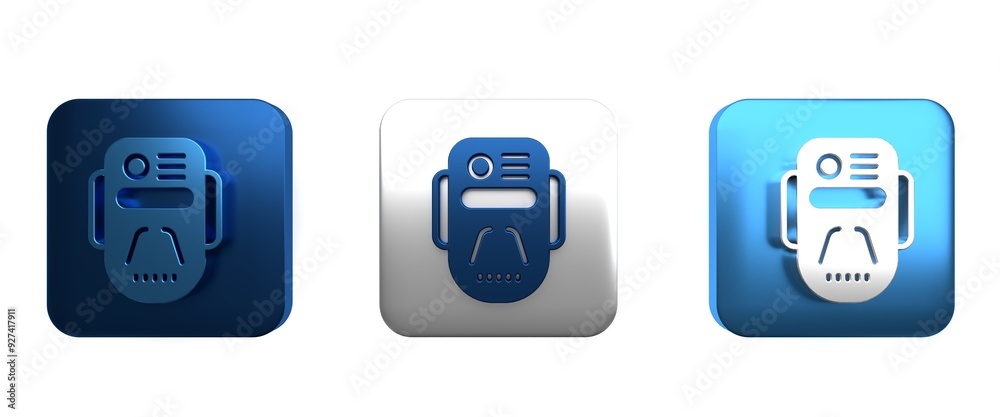 Colorful Artificial intelligence robot icon isolated on white background. Machine learning, cloud computing. Square button. 3D render illustration Colorful Artificial intelligence robot icon isolated on white background. Machine learning, cloud computing. Square button. 3D render illustration