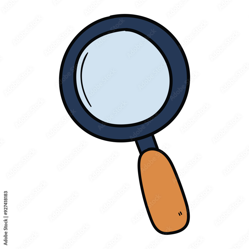 Hand drawn cartoon magnifying glass on a white background. Hand drawn cartoon magnifying glass on a white background.