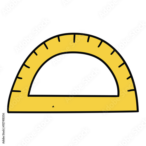 Hand drawn cartoon protractor on a white background.