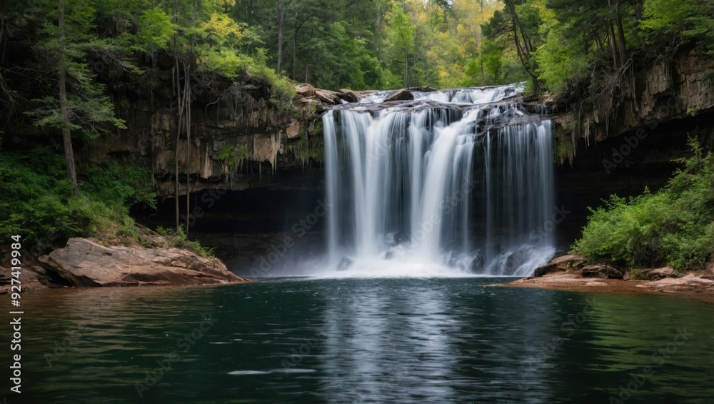 Fototapeta premium a waterfall that falls into the lake