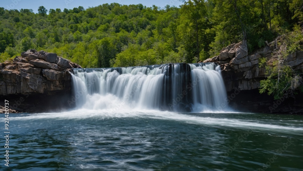 a waterfall that falls into the lake a waterfall that falls into the lake