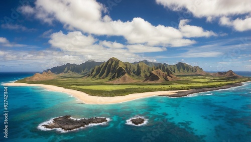 View of the sea from the beach panoramic landscape islands of Hawaii.