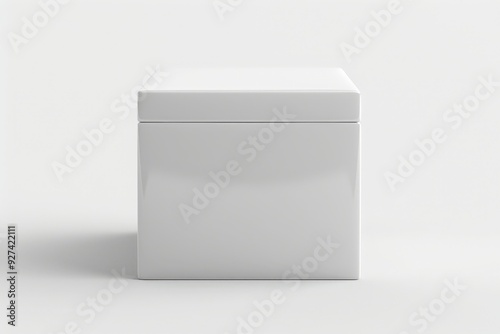 Realistic front view blank white package box mockup isolated on a grey background, 3d rendering