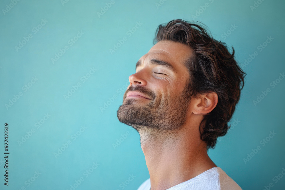 Fototapeta premium A close up of a man's face with her eyes closed
