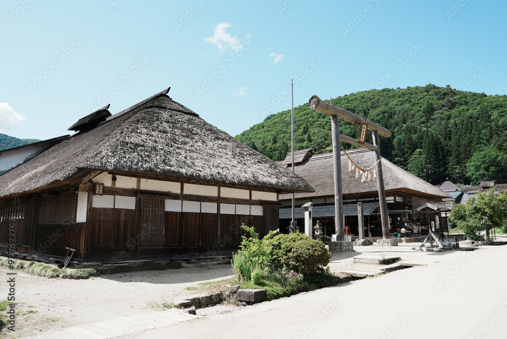 大内宿の高倉神社 一の鳥居 大内宿の高倉神社 一の鳥居