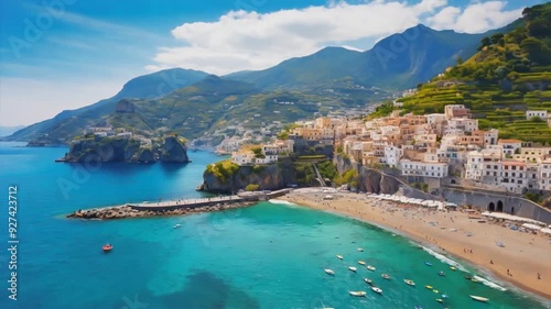 Amalfi Coast Beach: Scenic Mediterranean Vacation Destination with Picturesque Seaside Villages, Vibrant Coastal Nature, and Historical Architecture