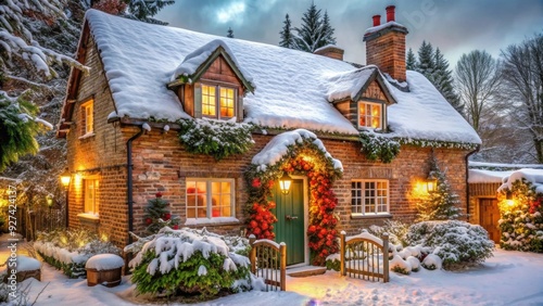 beautiful country cottage decorated for christmas