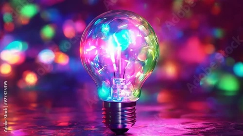Vibrant Glowing Bulb with Bokeh Lights: Artistic & Modern Decorative Lighting SEO Optimized