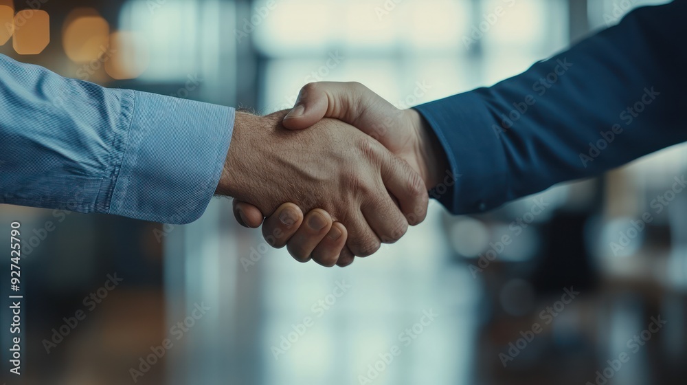 Close-up of a Firm Handshake Between Two Men in a Professional Setting Close-up of a Firm Handshake Between Two Men in a Professional Setting