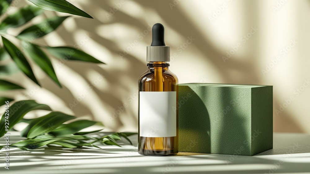 Mockup of Organic Serum Bottle in Green Setting Mockup of Organic Serum Bottle in Green Setting