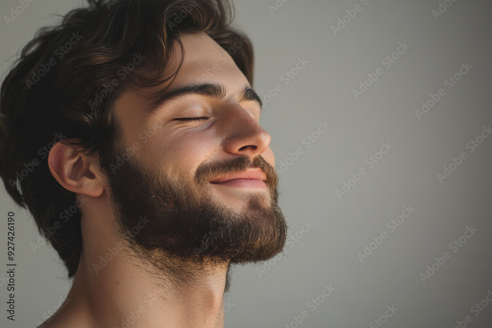 Obraz premium A close up of a man's face with her eyes closed