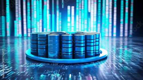 Modern Data Storage and Cloud Technology: Exploring Blue Abstract Background in 3D for Cybersecurity, Virtualization, and Analytics