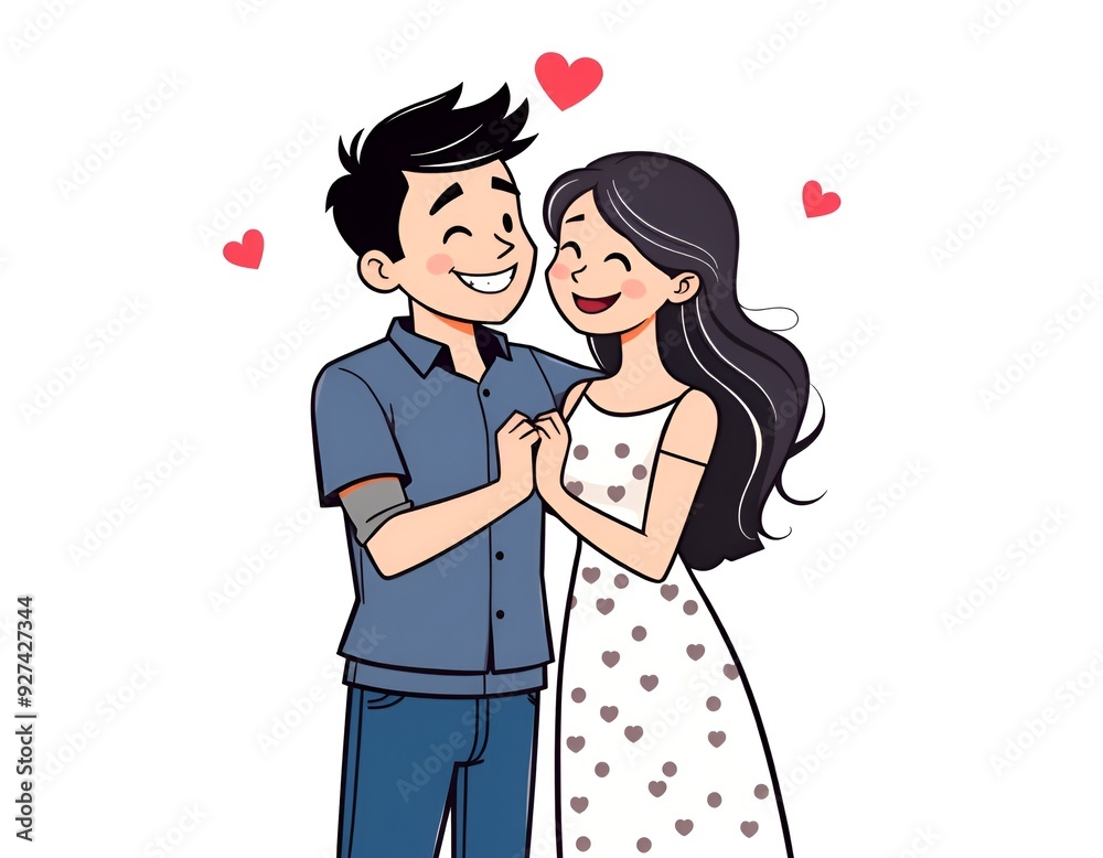 Obraz premium Isolated Cartoon Stick Figure Couple in Romantic Pose on Transparent Background