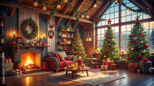 Santa Claus home and workshop, Christmas interior background