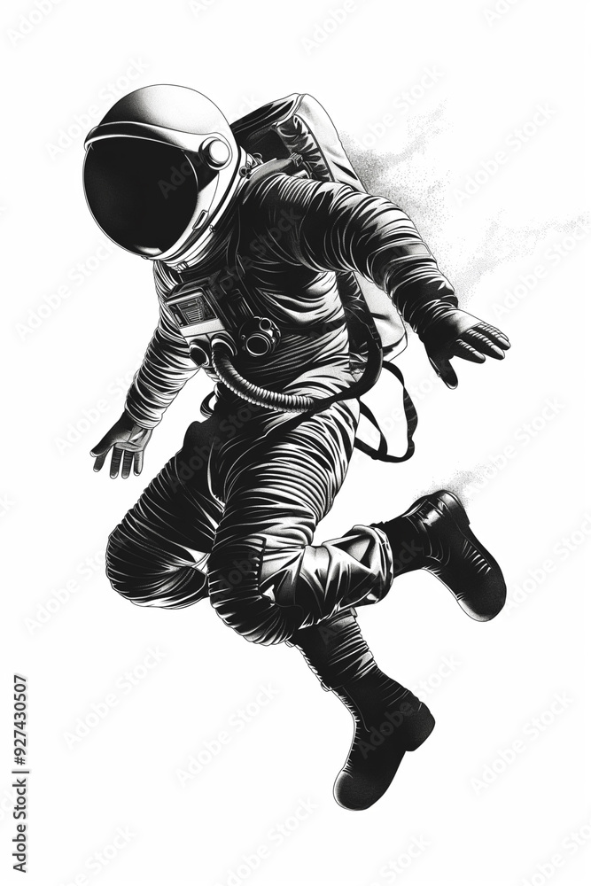 Black and White Illustration of an Astronaut – Minimalist Space Exploration Art. Black and White Illustration of an Astronaut – Minimalist Space Exploration Art.